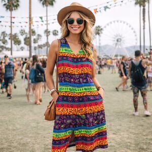 Sag Harbor Boho Chic Striped Midi Dress – Size 12Petite